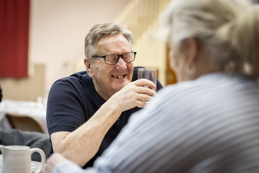 A cheerful smiling old man