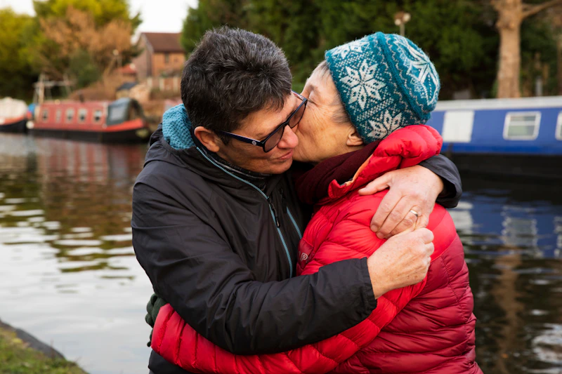 Couple hugging closely