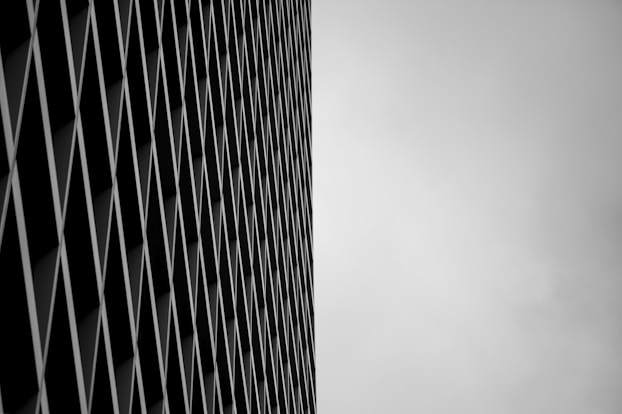 a black and white photo of a tall building