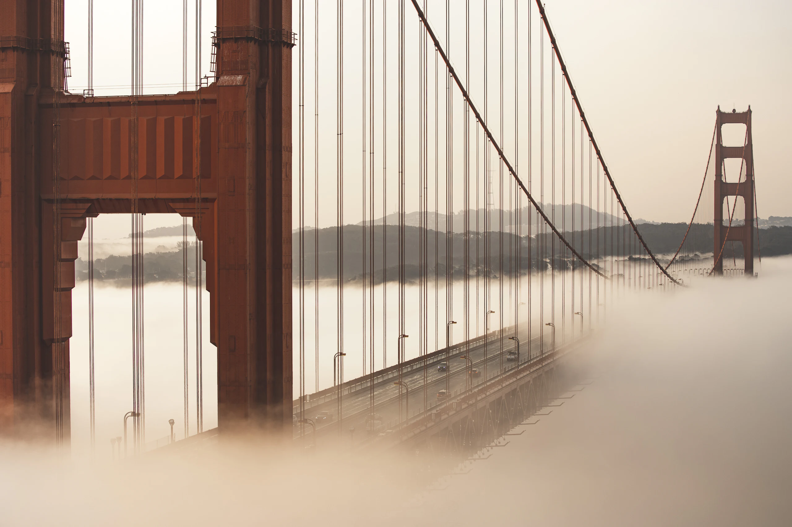 The Golden Gate Bridge softened by fog