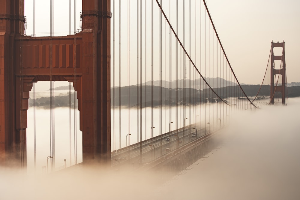 a foggy view of the golden gate bridge