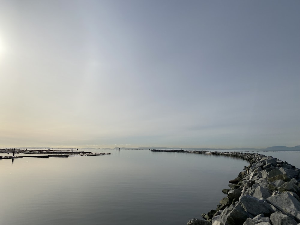 a large body of water surrounded by rocks