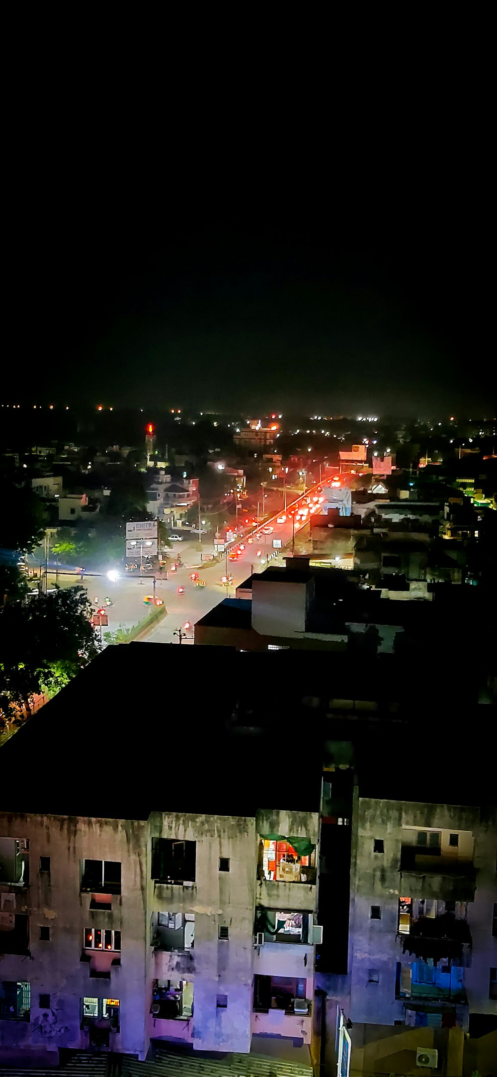 a view of a city at night time