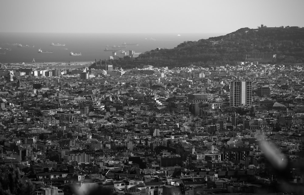 a black and white photo of a city