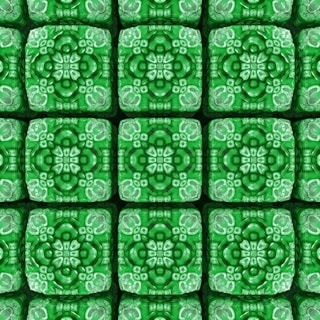 A series of intricate, symmetrical patterns resembling mandalas, each featuring a floral design. The patterns are organized in a grid formation and contain detailed motifs with various shades of green.