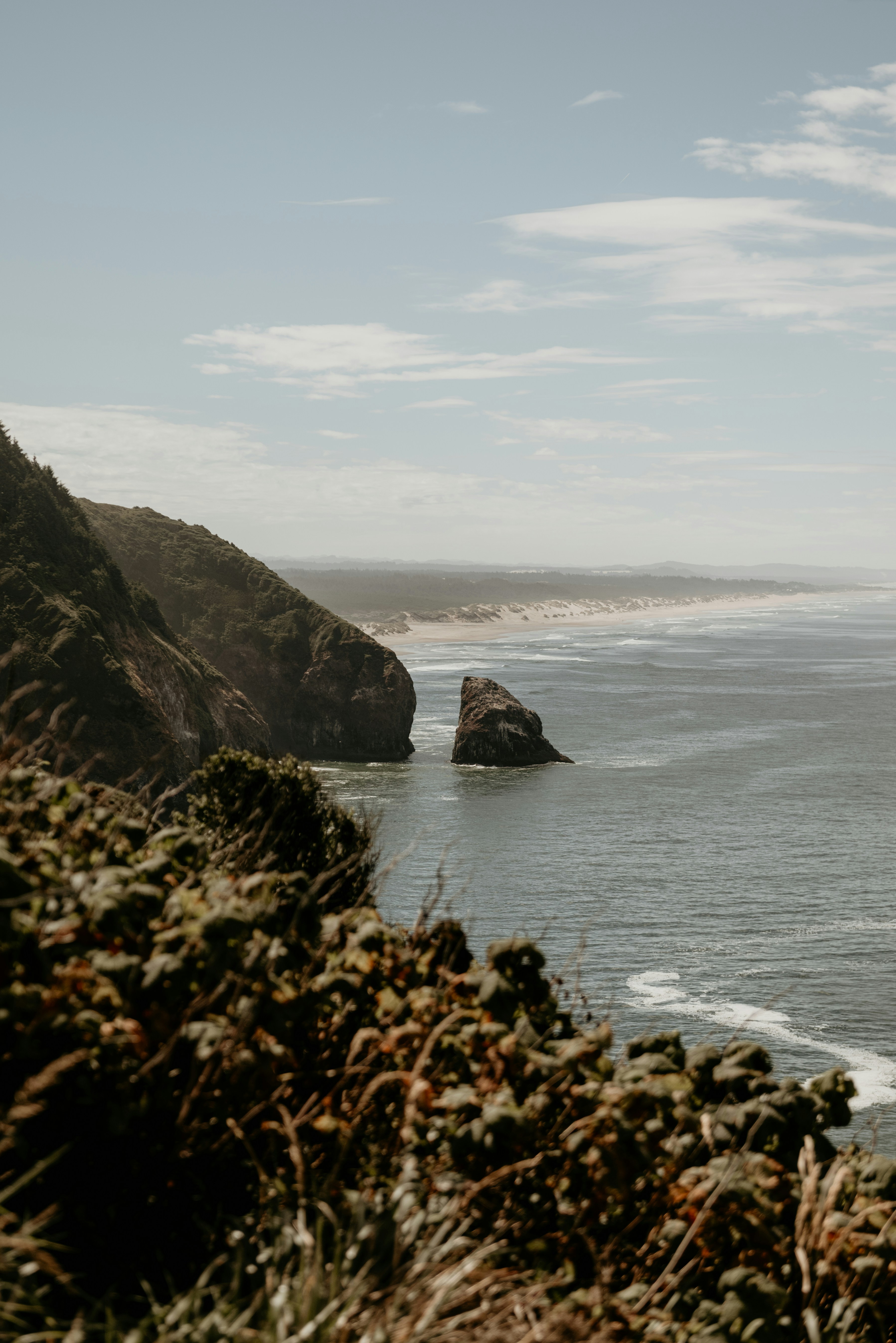 a large body of water sitting next to a lush green hillside