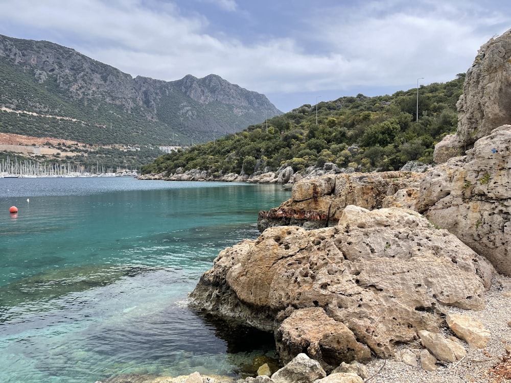 a body of water surrounded by mountains and trees