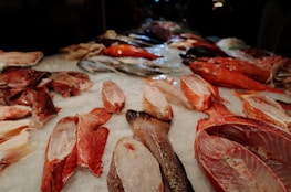 A hygienically cleaned assortment of fish and seafood ready for cooking.