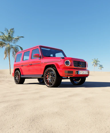 Wide angle of a freshly detailed SUV parked near the beach revealing its glossy finish.