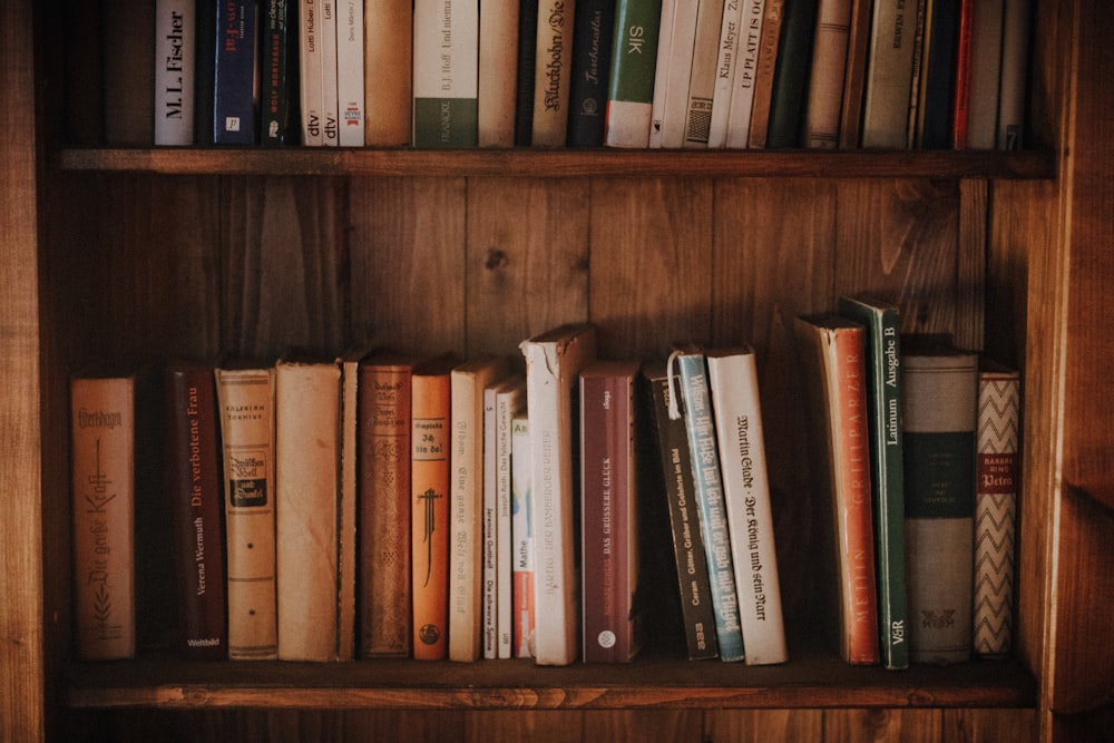 a book shelf filled with lots of books