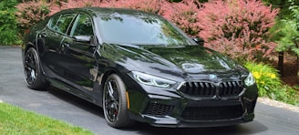 A sleek sedan parked on a rustic driveway with earthy-toned foliage in the background.