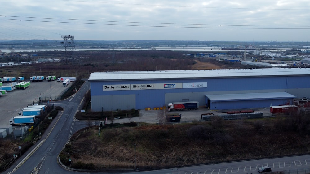 an aerial view of a large industrial building