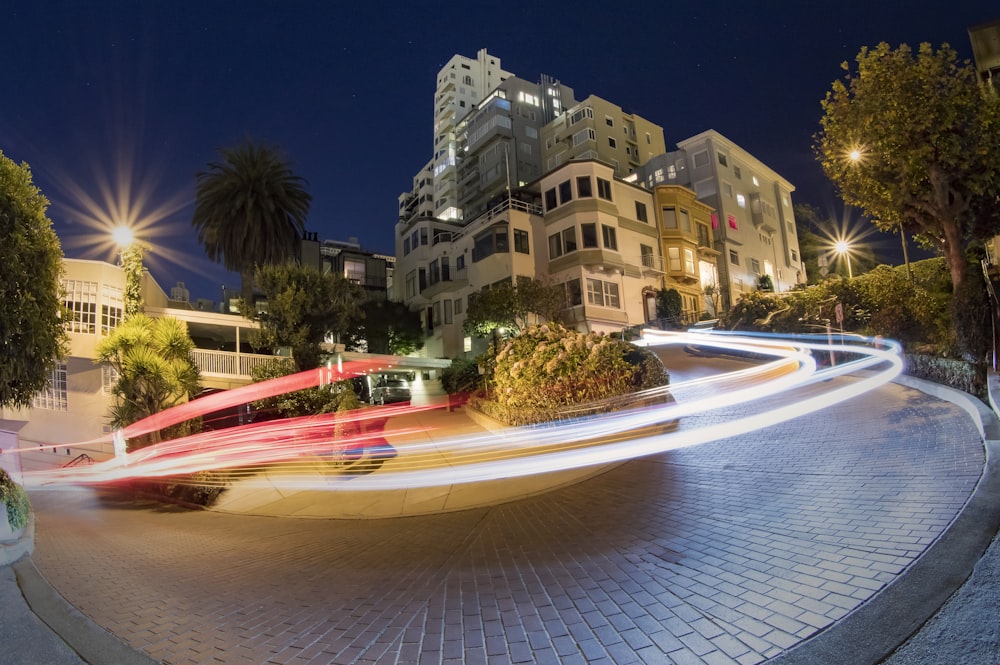 a night time picture of a city street