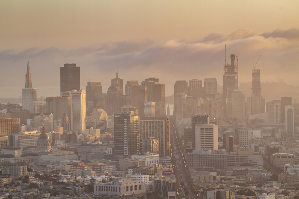 a view of a city with tall buildings