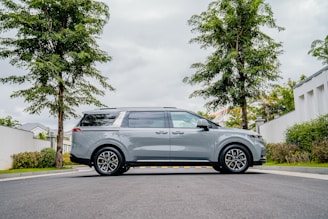 A sleek executive van parked in a sunny urban setting, showcasing comfort and professionalism.