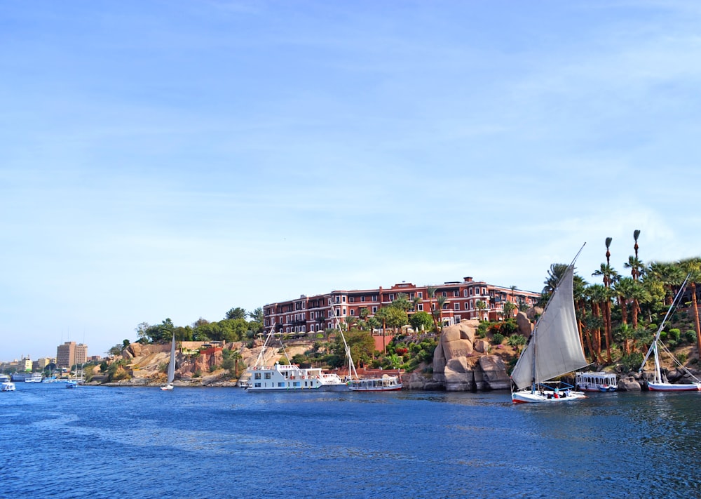 a large body of water with boats floating on top of it