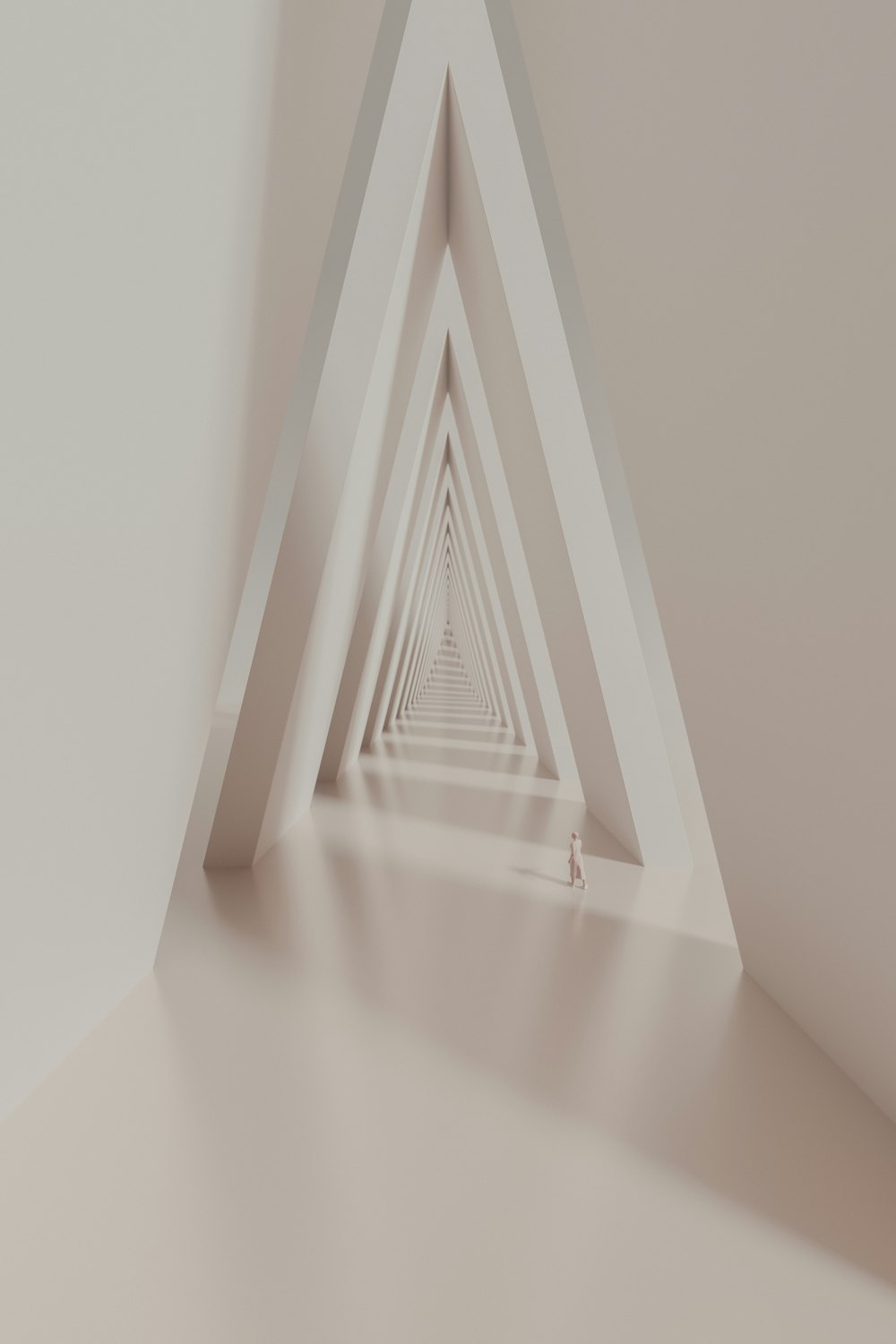 Una habitación blanca con una pared en forma de triángulo