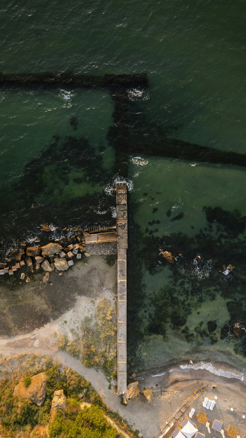 an aerial view of a body of water