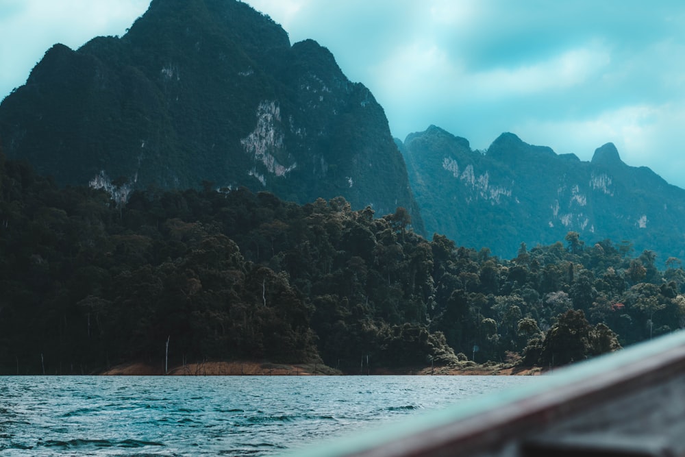 a view of a mountain range from a boat
