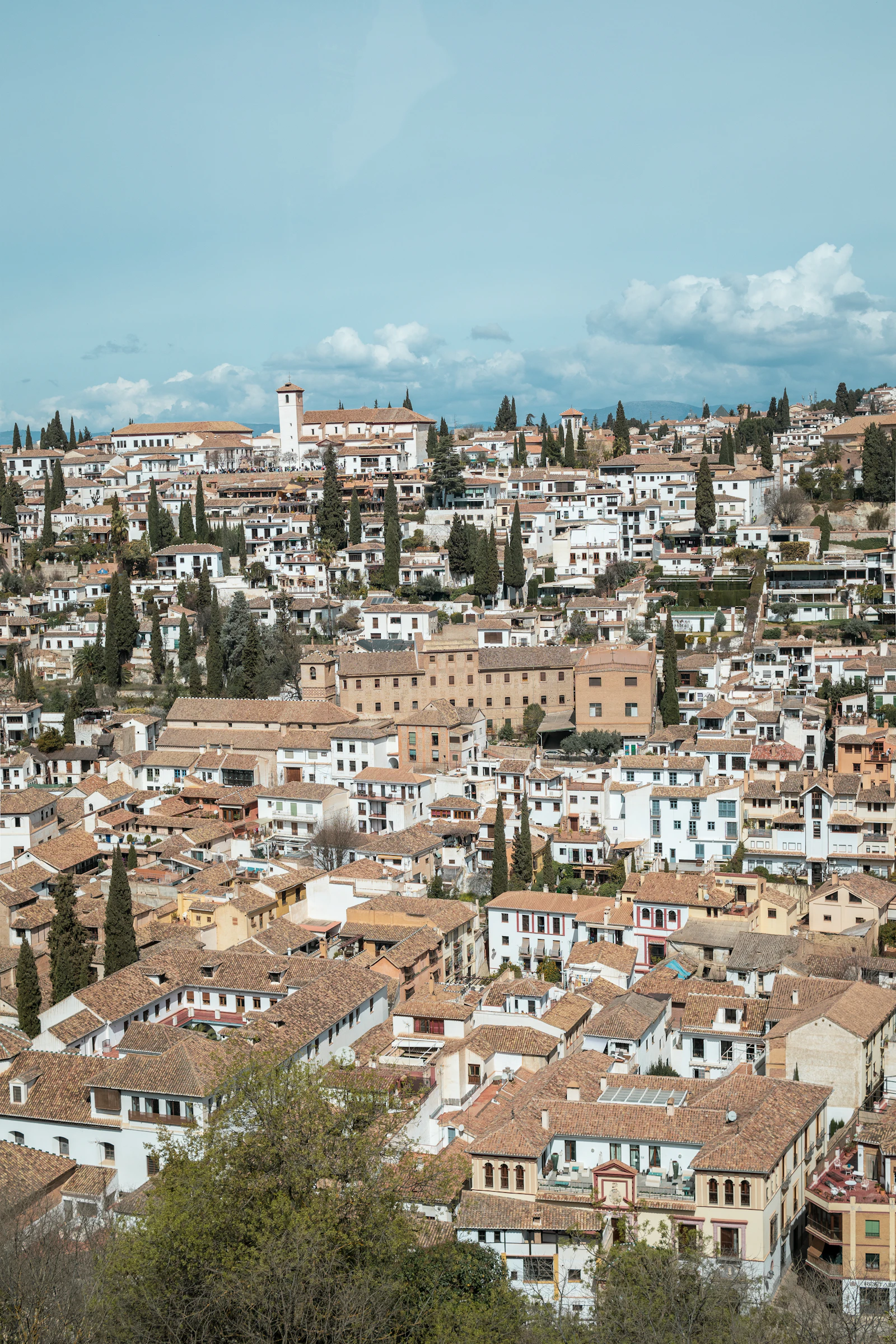 Vista de los tejados y las casas blancas de Granada desde lo alto de la ciudad