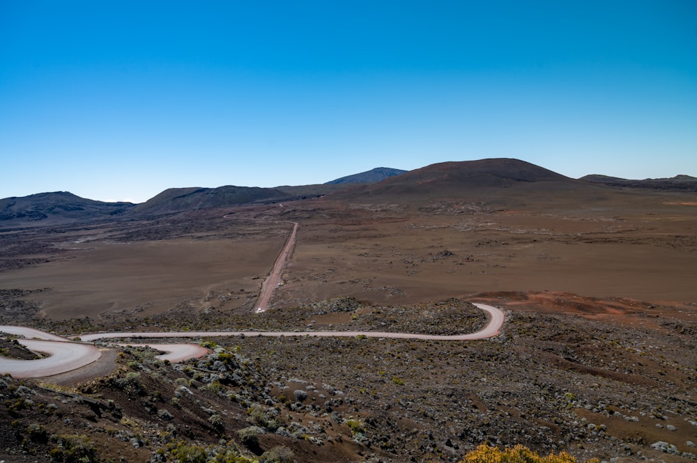 a winding road in the middle of a desert