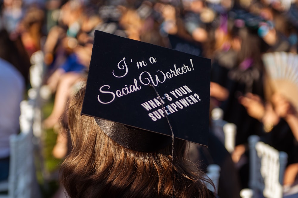 a graduation cap with a message on it
