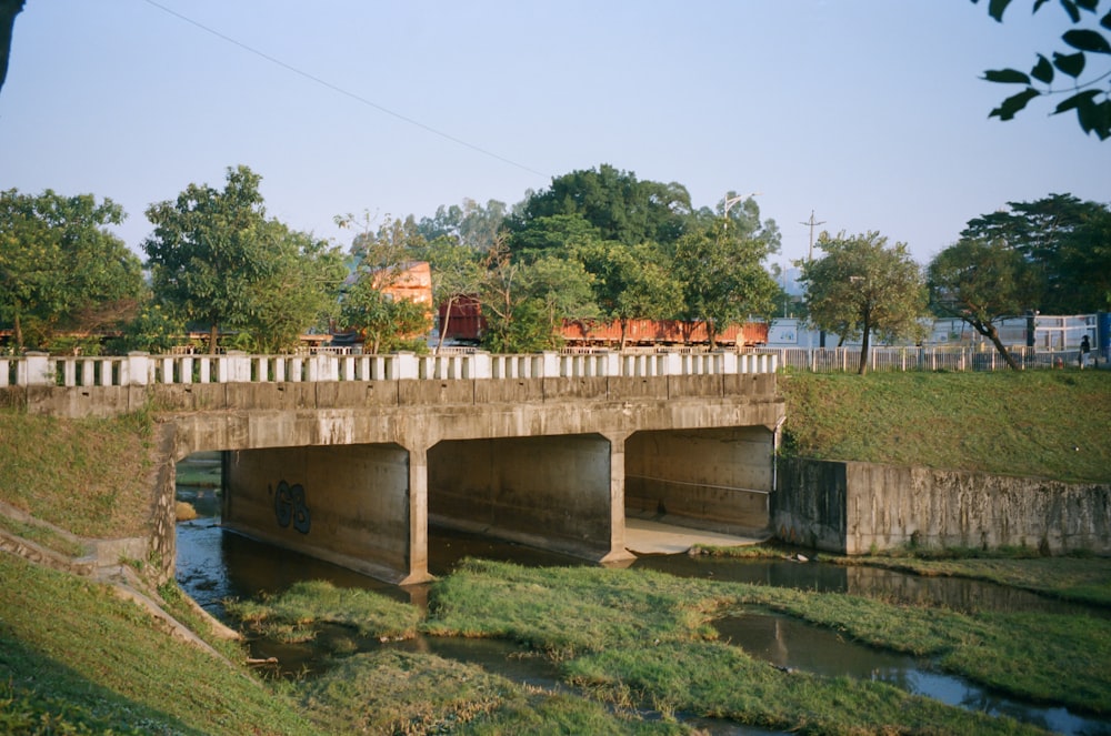 a bridge over a river with a train on it