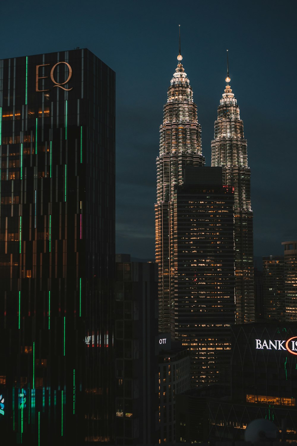 a view of a city skyline at night