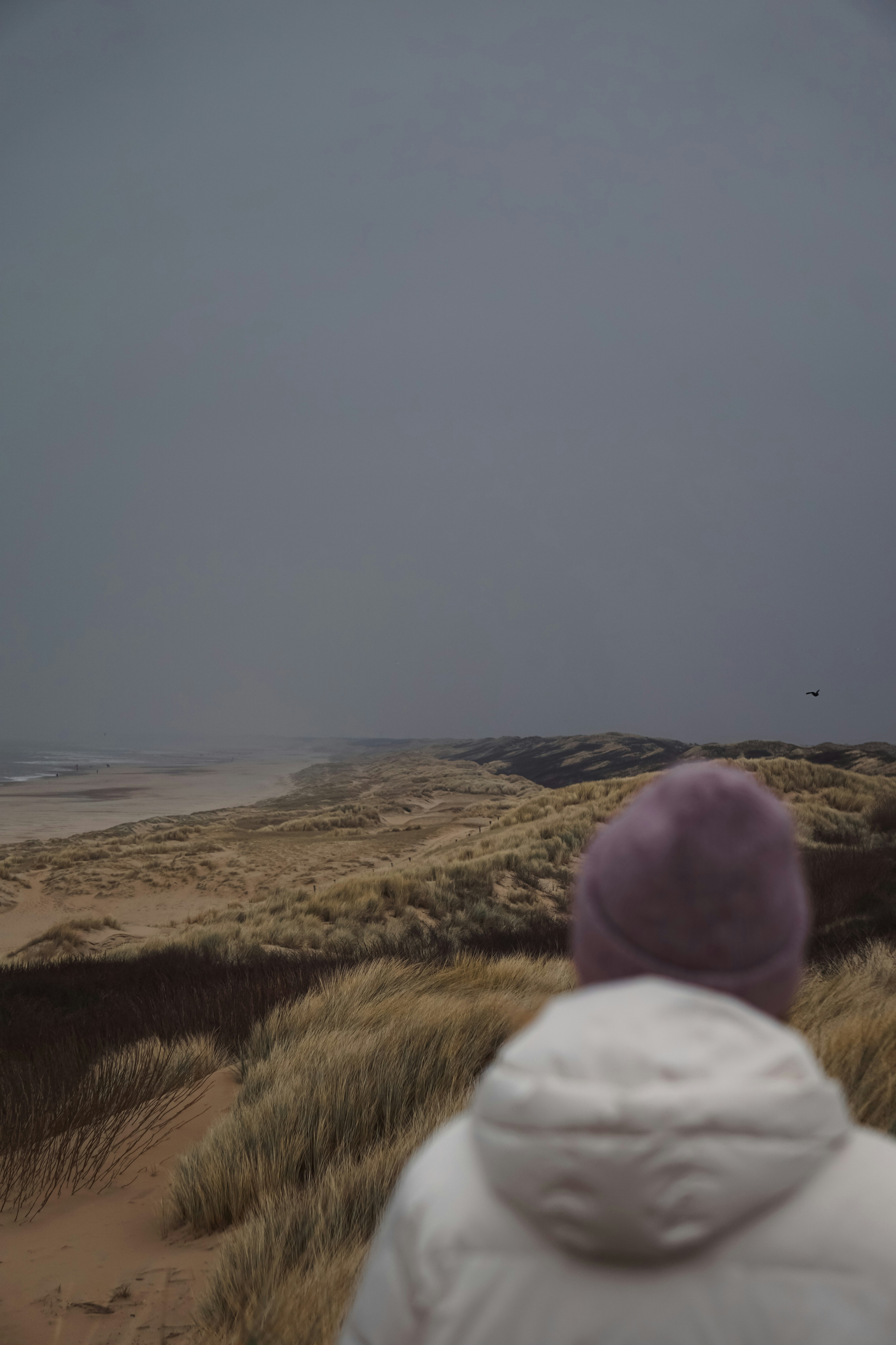 Eine Person, die auf einem Sandstrand steht
