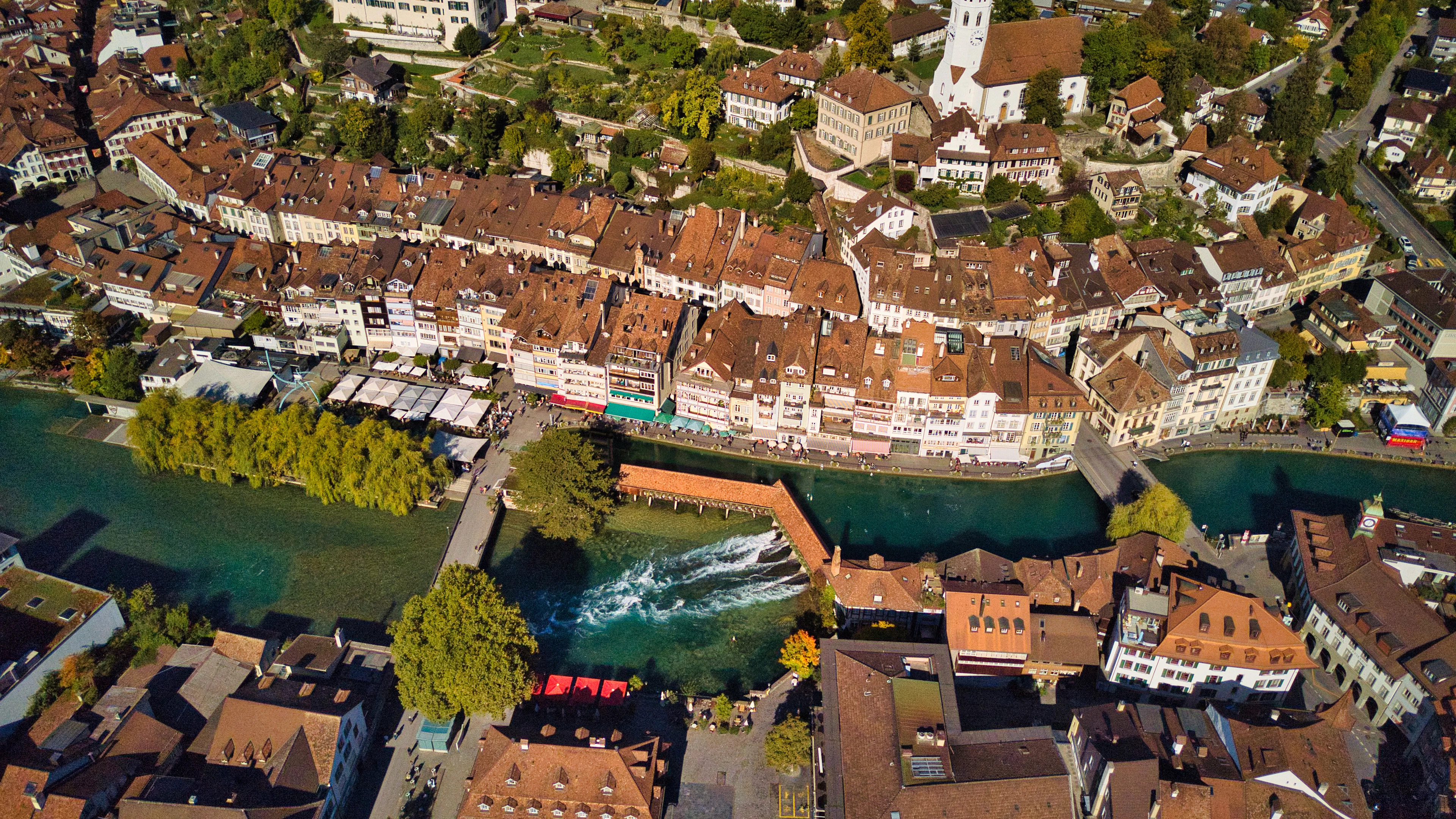 Aerial view of the Aare winding through Bern