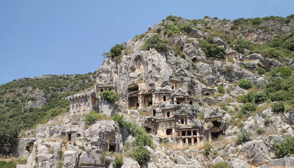 a mountain with a bunch of buildings on it