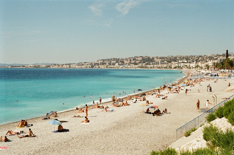 A curved city beach along a bay