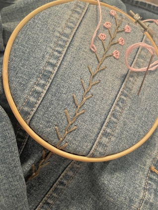 a close up of a embroidery on a pair of jeans