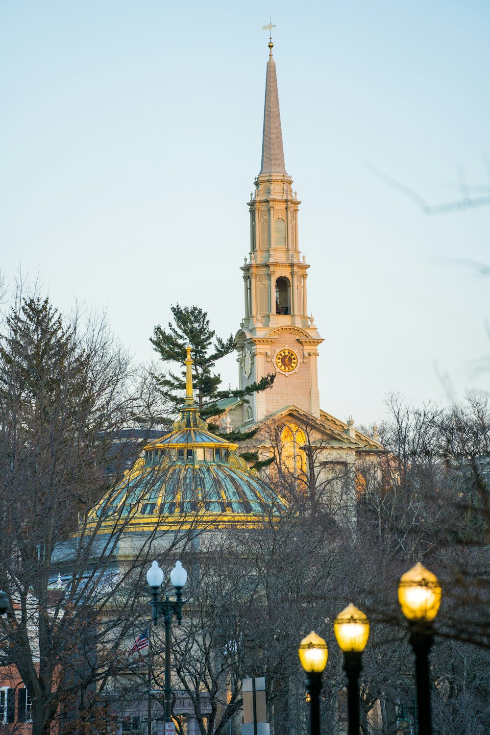 a church with a steeple in the background