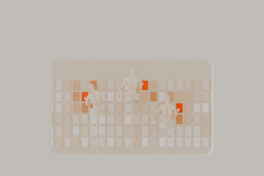 a group of people standing in front of a white wall, 3D render (Blender 3.4)