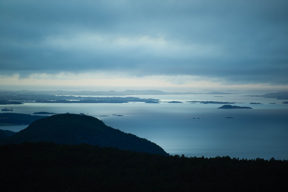 a large body of water sitting under a cloudy sky