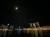 A detailed shot of the iconic Manhattan skyline under a midnight navy sky.