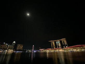 A sleek, nighttime Manhattan skyline highlighting iconic architectural landmarks under a deep midnight navy sky.