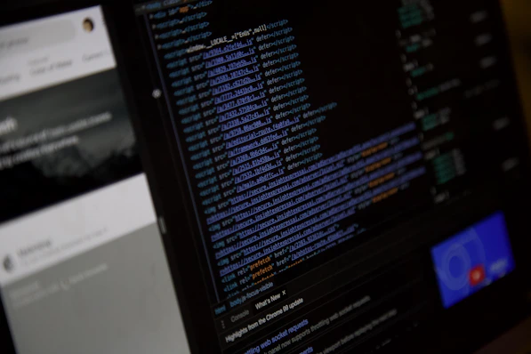 Close-up of a developer coding a sleek website interface on a computer screen.
