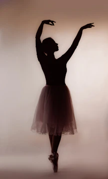 A sultry silhouette of a dancer mid-pose against a deep red backdrop with gold accents.