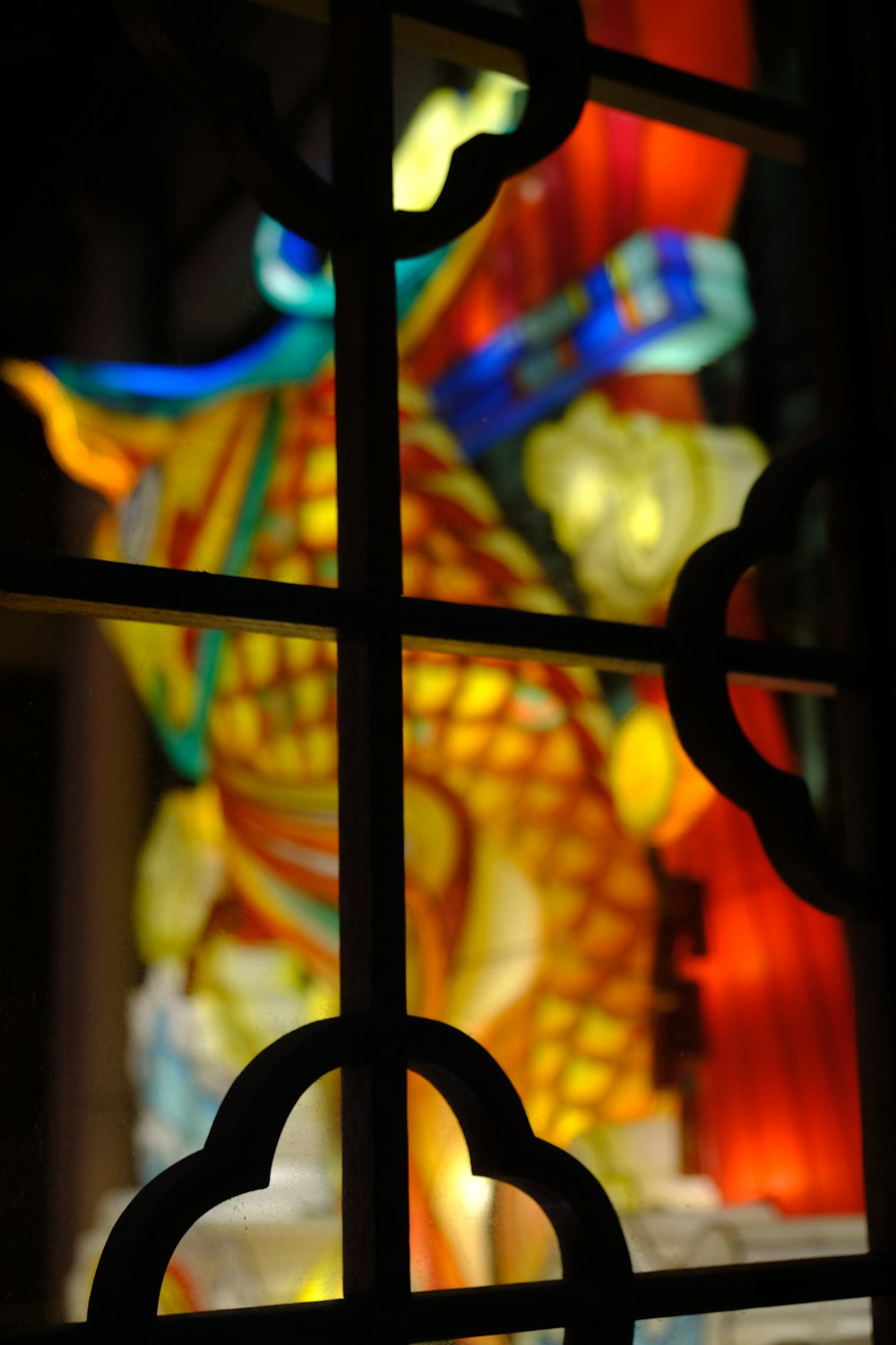 a close up of a stained glass window