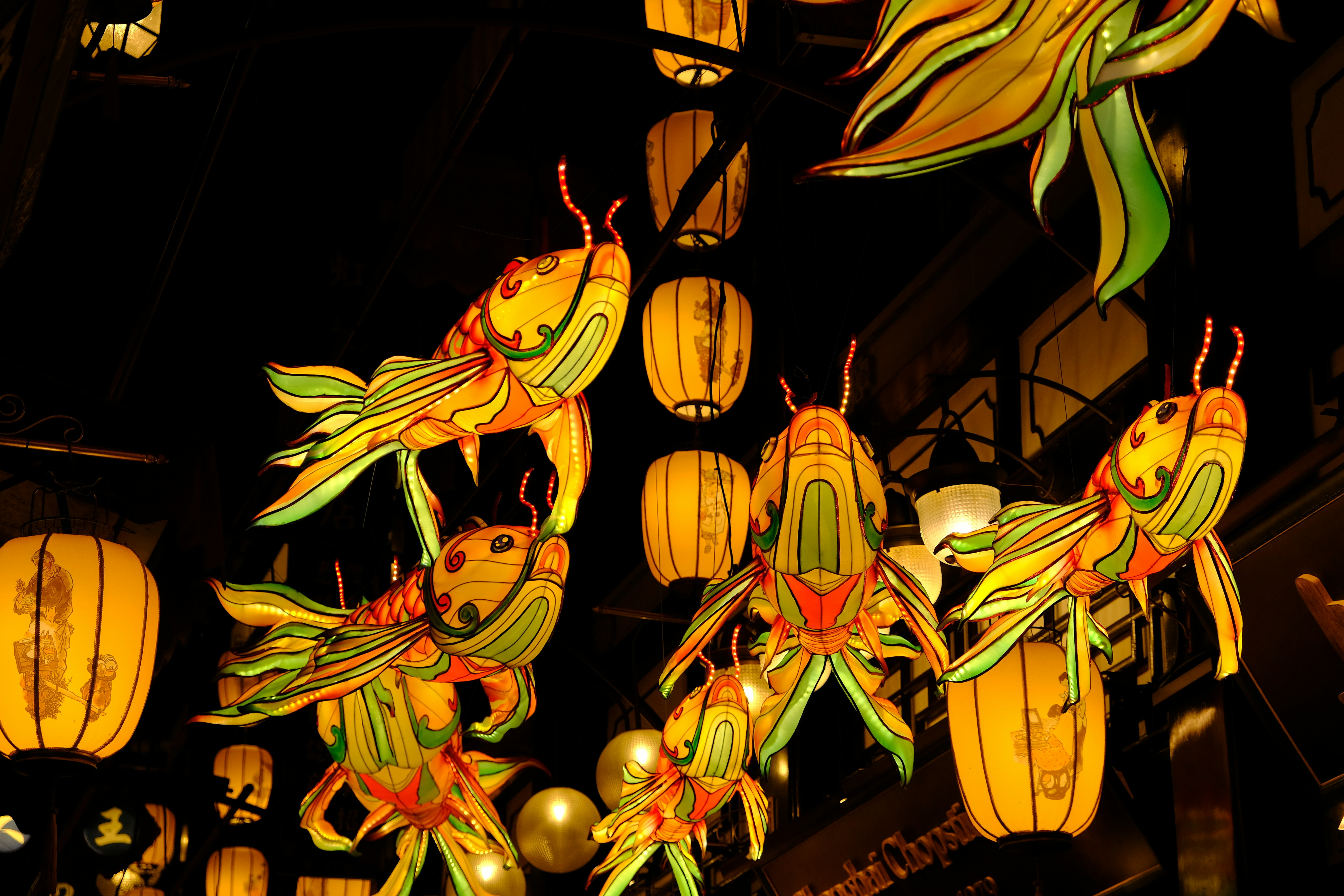 a bunch of lights that are hanging from a ceiling