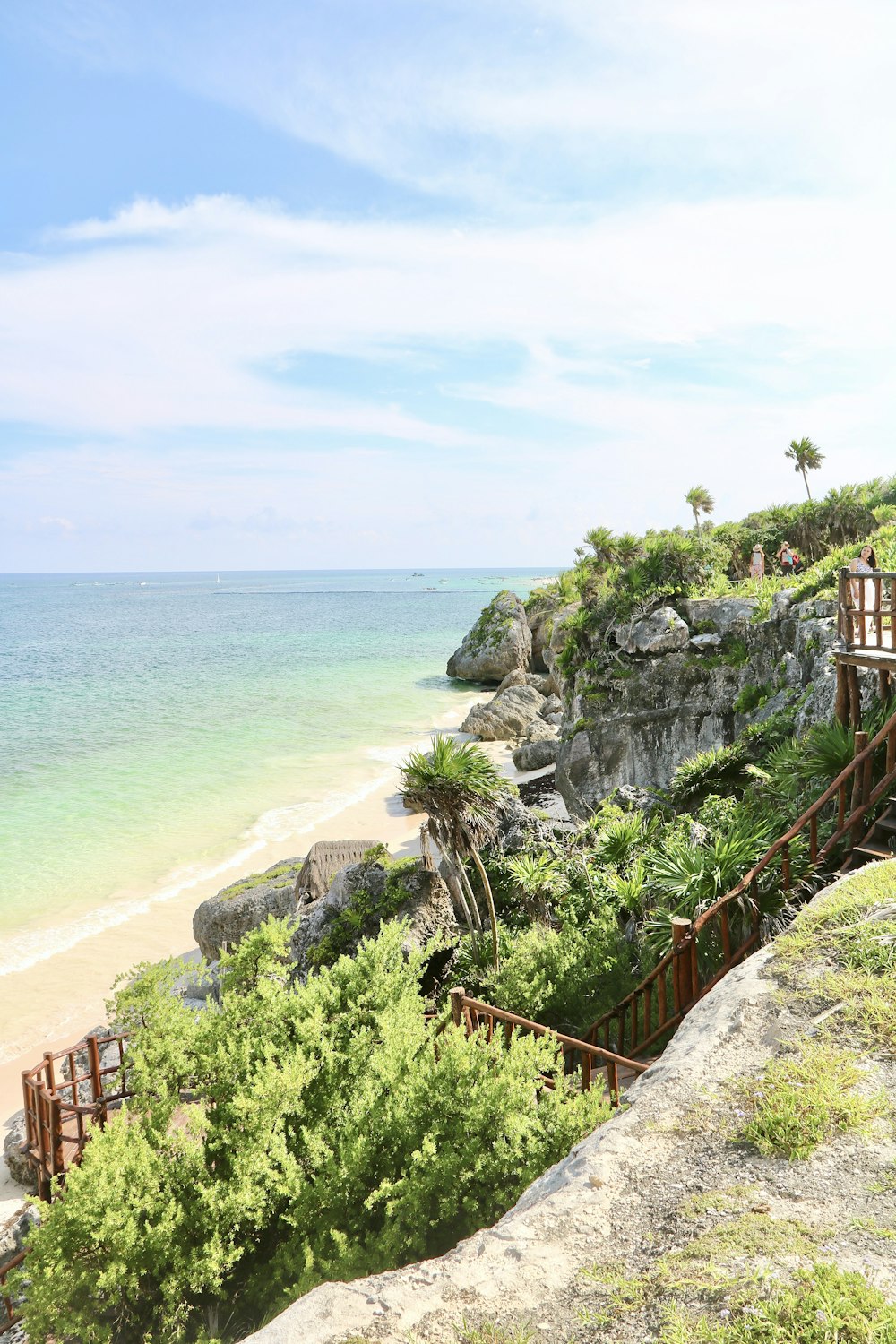 a view of a beach from a cliff