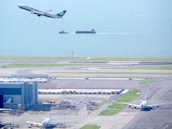 An airplane taking off from an international airport, symbolizing global air cargo services.