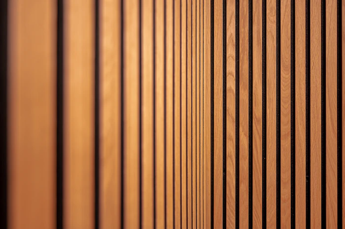 Vertical fluted wooden slat wall