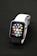 A sleek smartwatch with a silver case and a white band, featuring a vibrant display showing various app icons against a dark background.