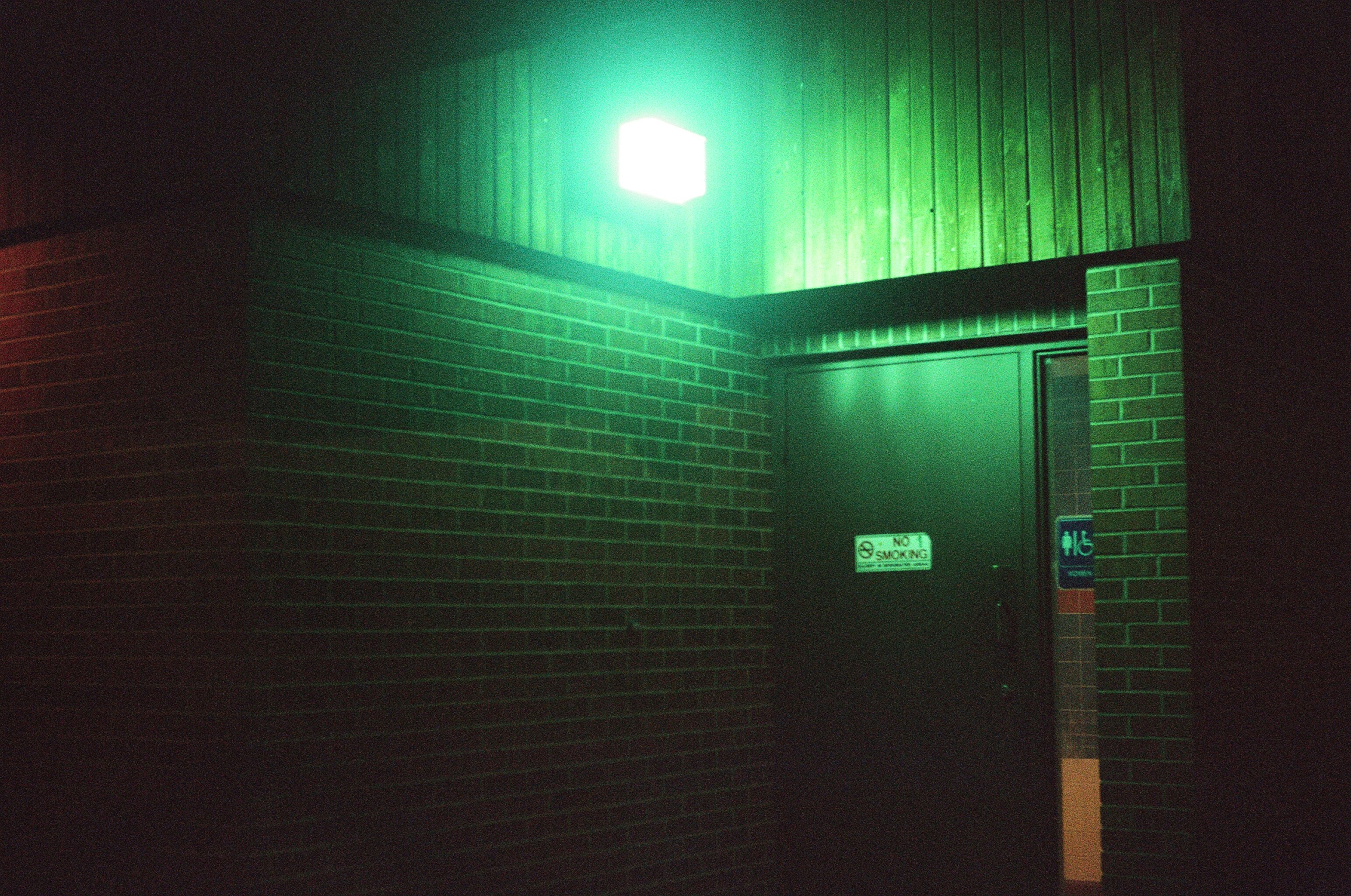 Green neon building light