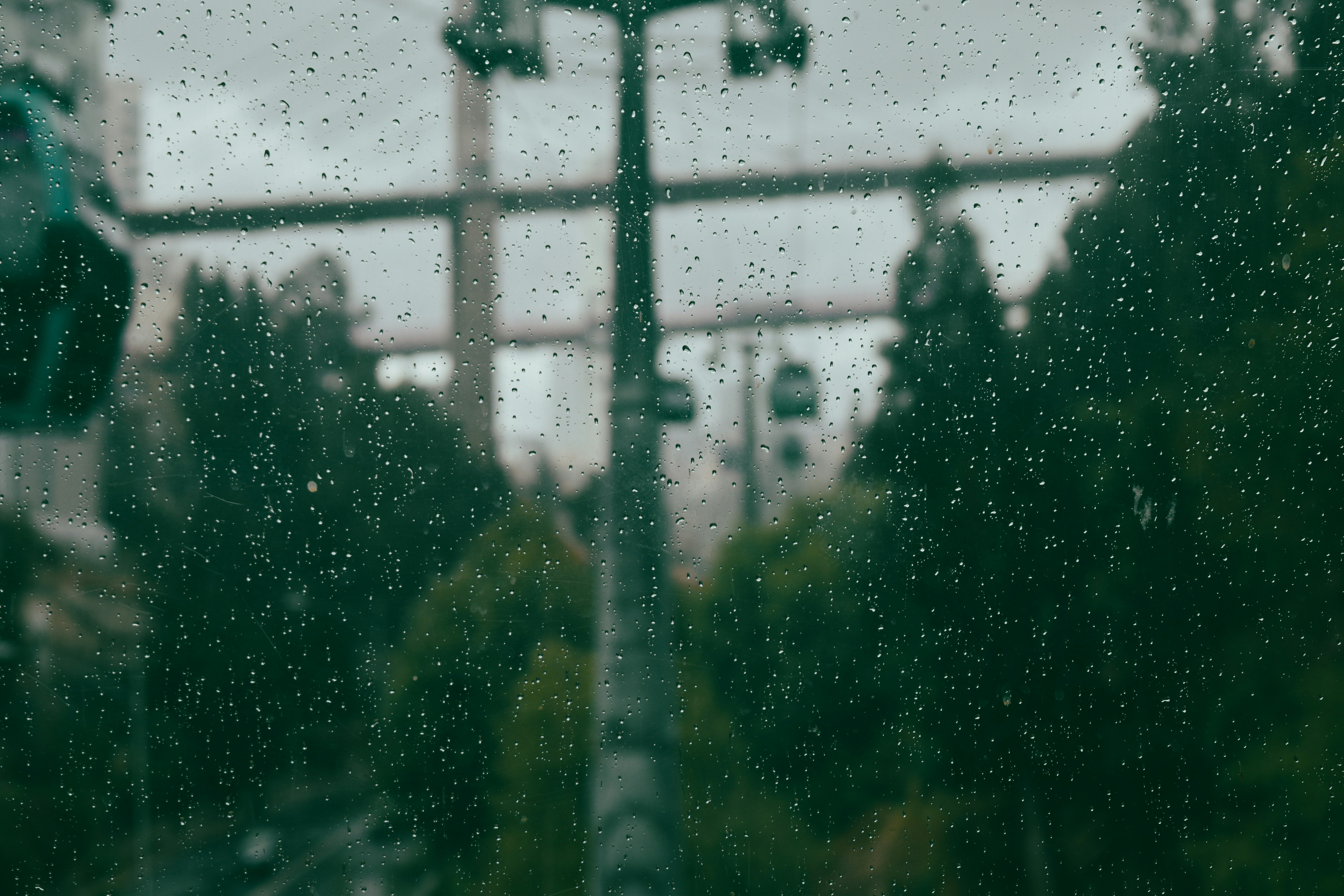 Street seen through a rainy window