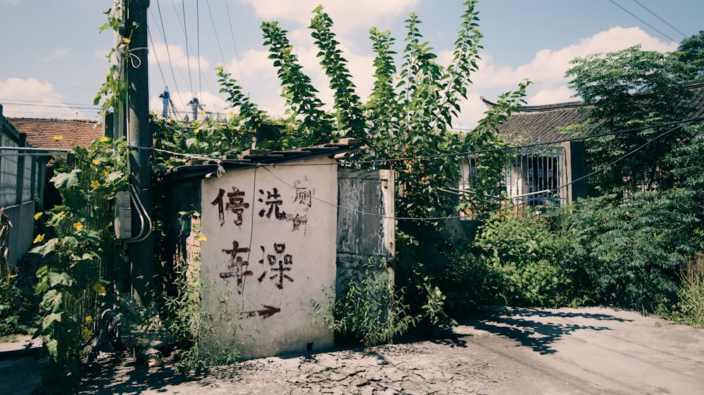 an old building with vines growing on it