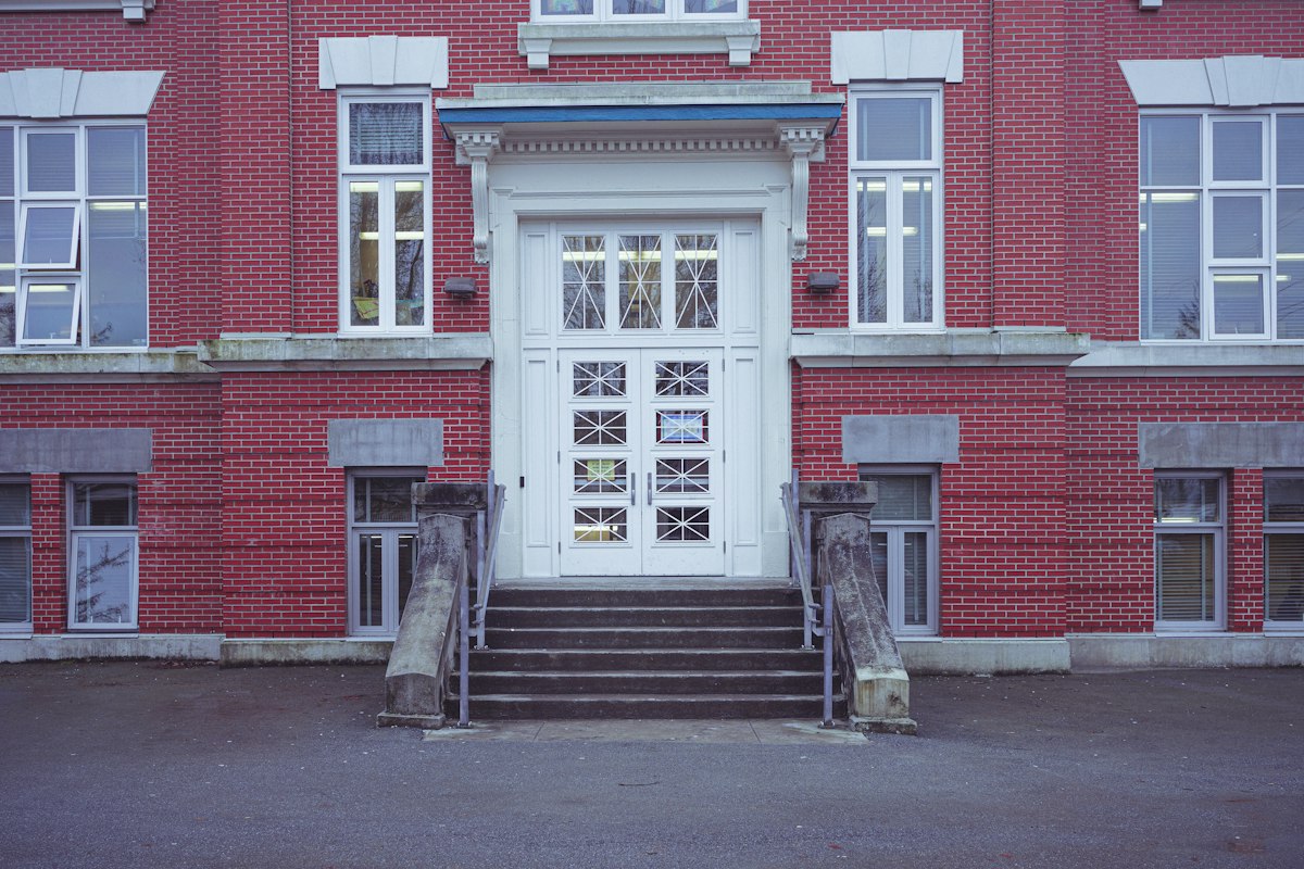 Red brick school building entrance